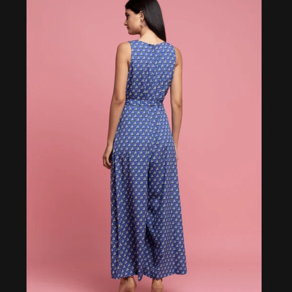 Eva Franco Anthropologie Sailboat Print Jumpsuit Blue & White Size 8 NWT - Picture 2 of 7